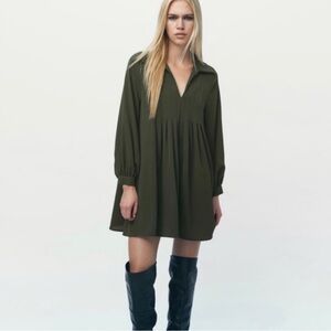 Zara Olive Green Long Sleeve Dress